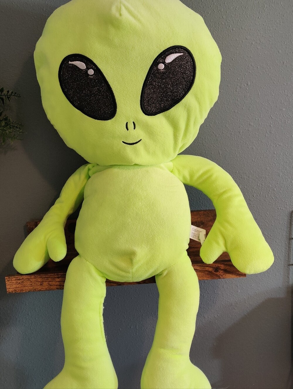 Alien Plush 26" Long Stuffed Carnival Kids Toy Green Black Glitter Eyes Space